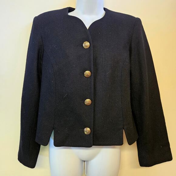 Requirements Petite Black Button Front Women's Wool Blazer Size 10 Suit Jacket - Picture 1 of 10
